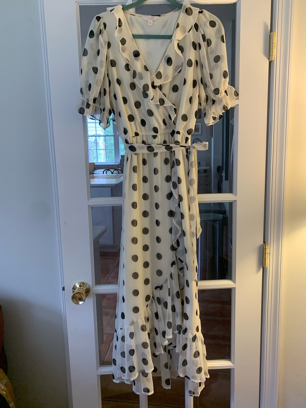 LC Lauren Conrad wrap ruffle black and white Polk dot maxi dress size M